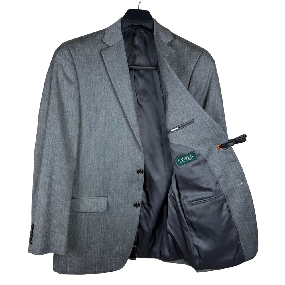 Lauren Ralph Lauren 40L Grey Herringbone Two Button Blazer Jacket Coat